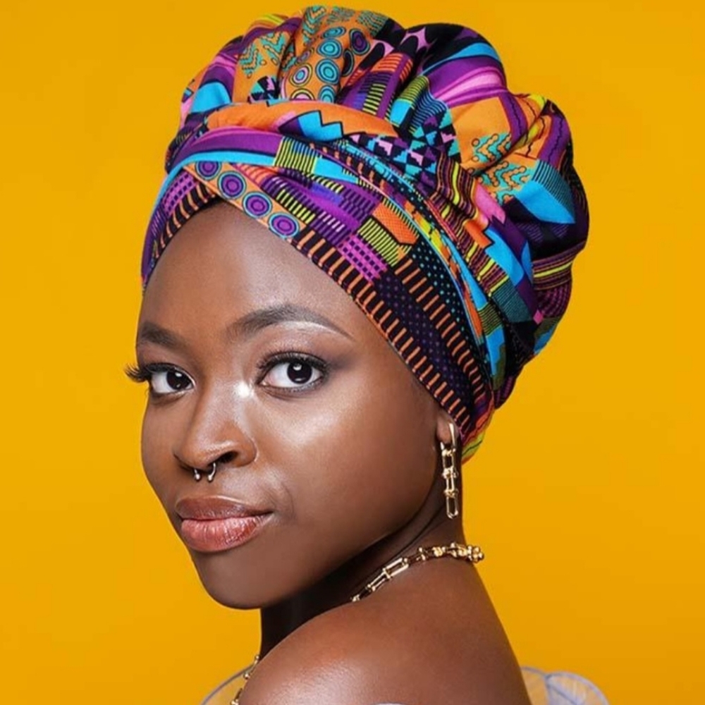 Headwrap Scarf Bonnet Purple Yellow Blue Hair Protect Silk Wax African